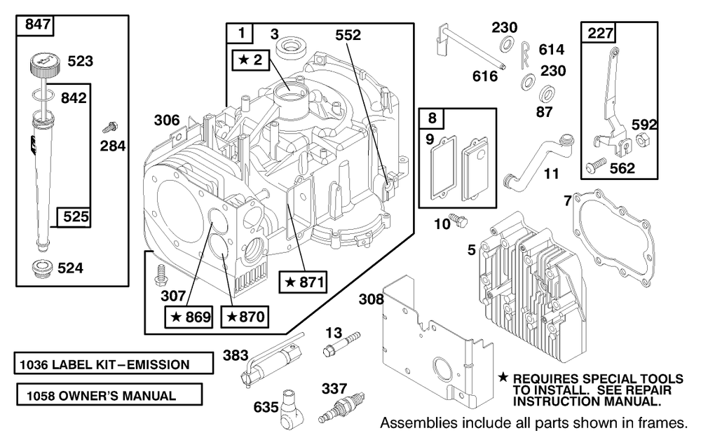 Engine Briggs & Stratton Model 28m707-1122-E1 Diagram and Parts List for 71190 8900001 - 8999999 Toro Lawn Tractor