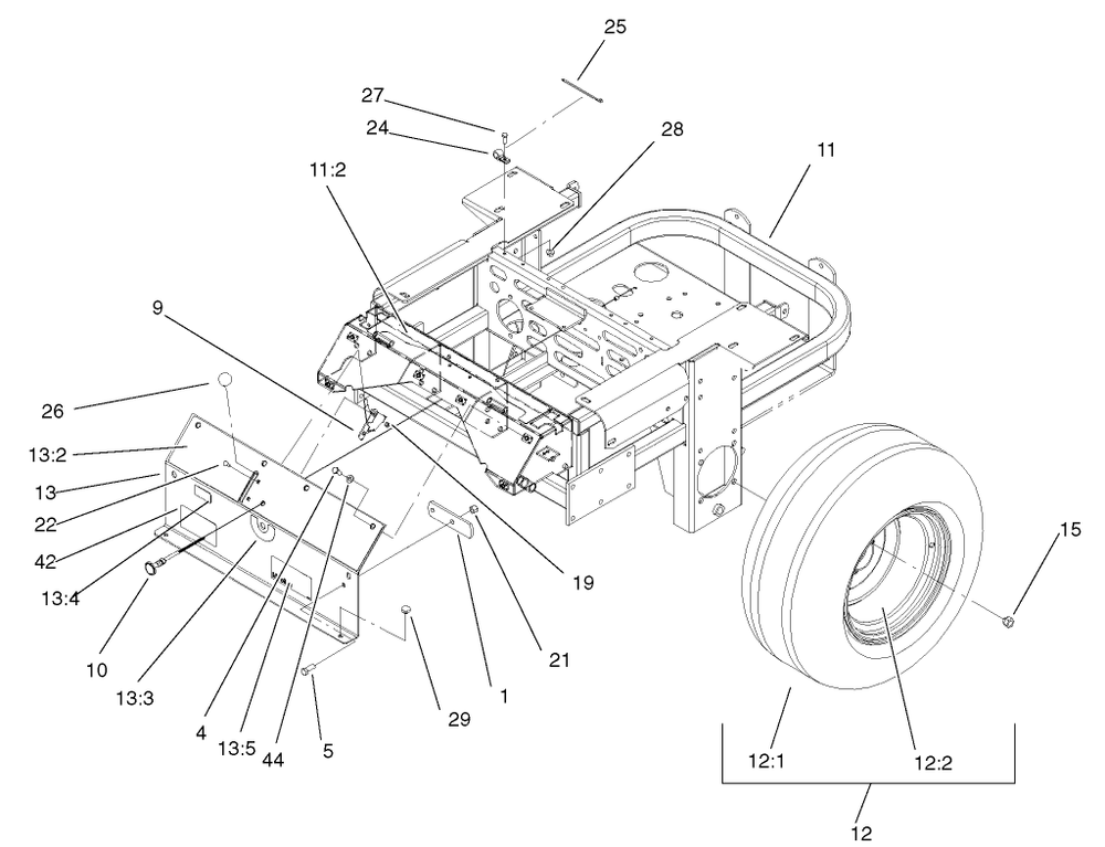 Rear Frame And Wheel Assembly Diagram and Parts List for 74231 (230000001-230006000)(2003) Toro Lawn Mower