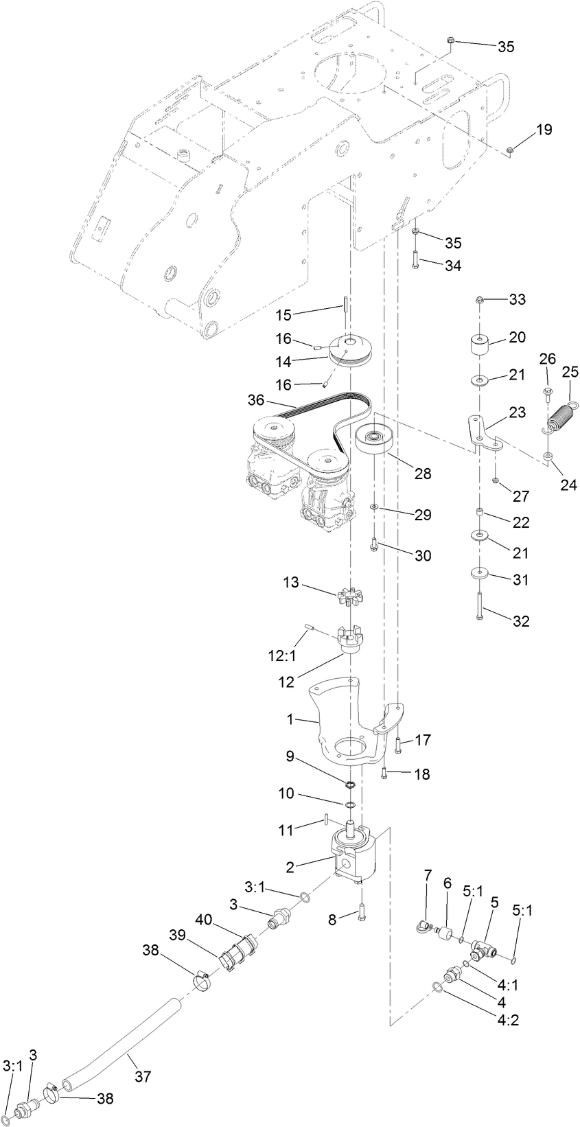 Gear Pump, Idler Arm And Pulley Assembly Diagram and Parts List for 22972G 400000000 - 401999999 Toro Lawn Tractor Accessories