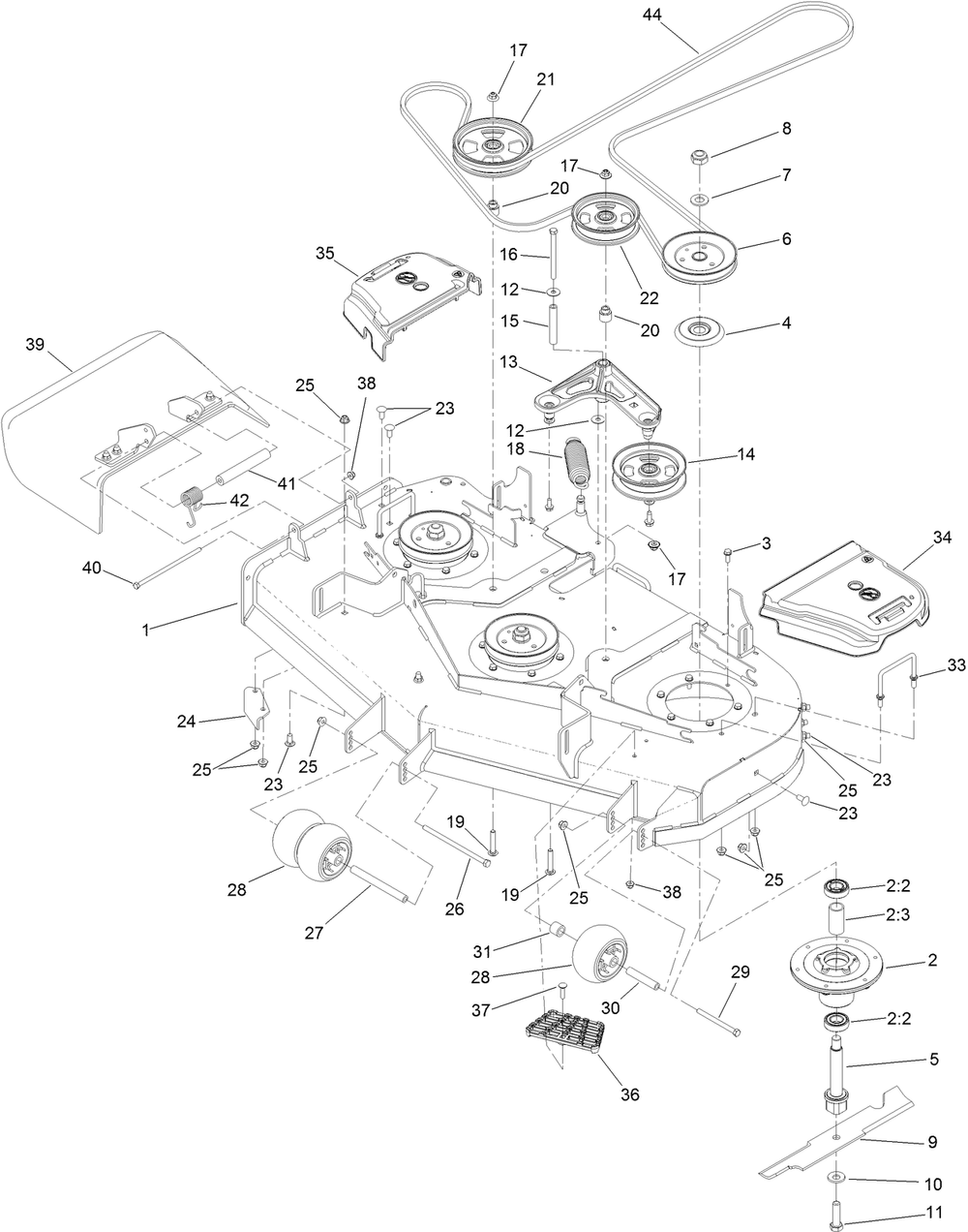 Deck Assembly Diagram and Parts List for 74470 400000000-402099999 Toro Lawn Tractor