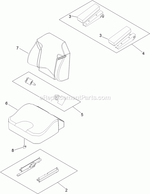 Seat Assembly No. 116-0038 Diagram and Parts List for 74954 313000001-313999999 Toro Lawn Mower