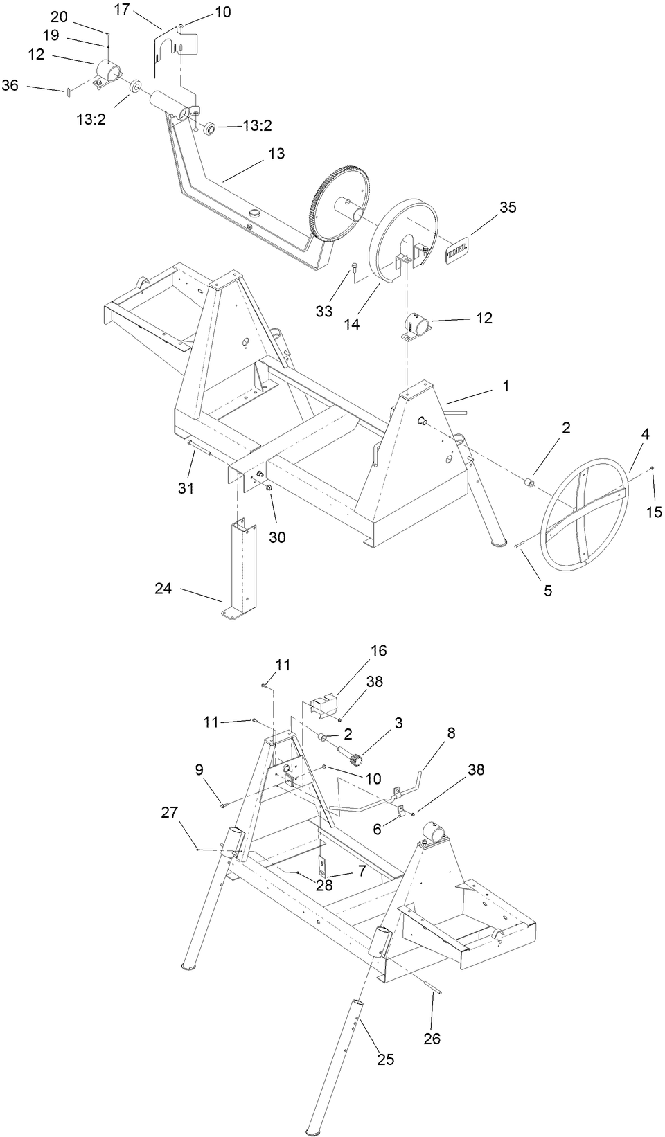 Main Frame Assembly Diagram and Parts List for 68007 322000001 - 322999999 Toro Cement Mixer