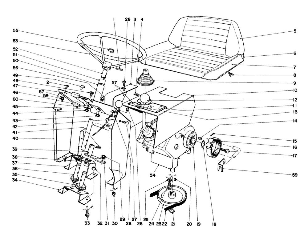 Steering And Transmission Assembly Diagram and Parts List for 57104 0000001 - 0999999 Toro Lawn Tractor