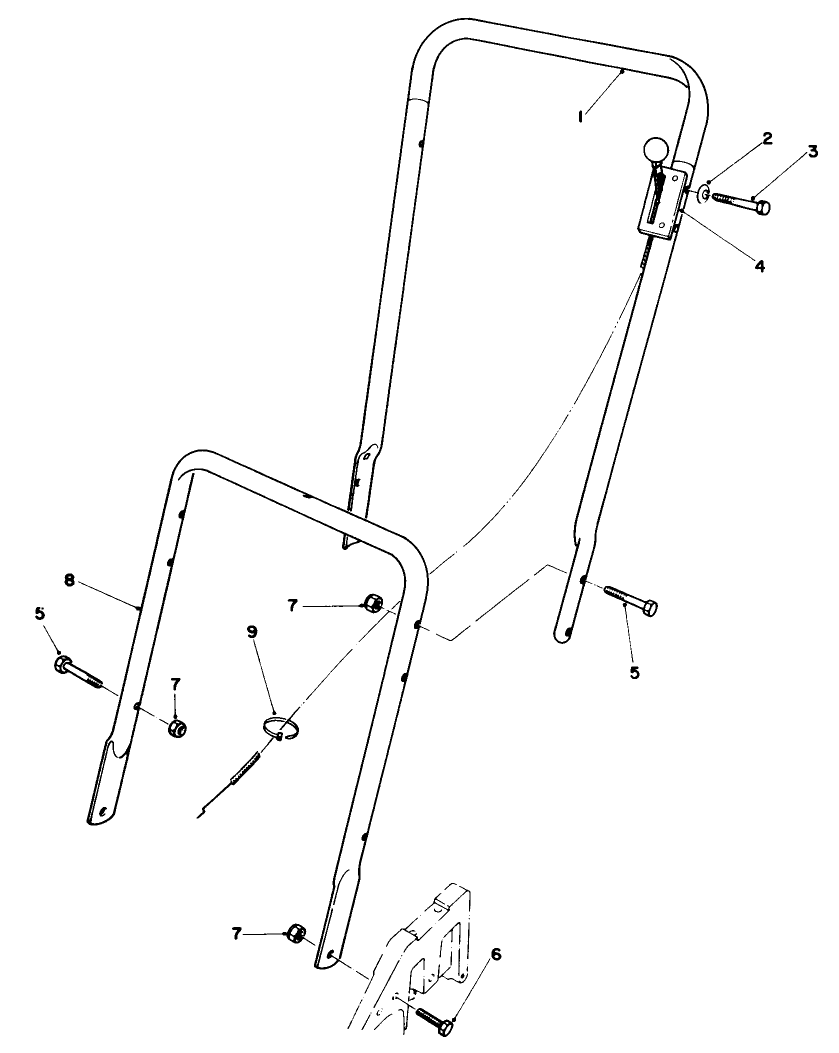 Handle Assembly Diagram and Parts List for 22510 8000001 - 8999999 Toro Lawn Mower