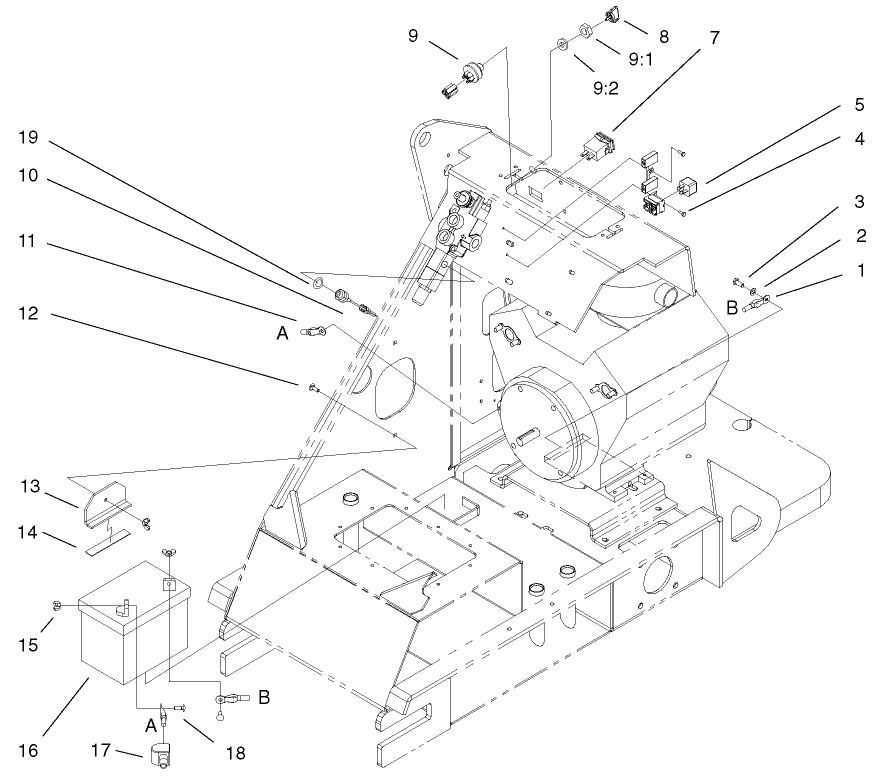 Electrical Assembly Diagram and Parts List for 22304 890001 - 899999 Toro Lawn Tractor Accessories