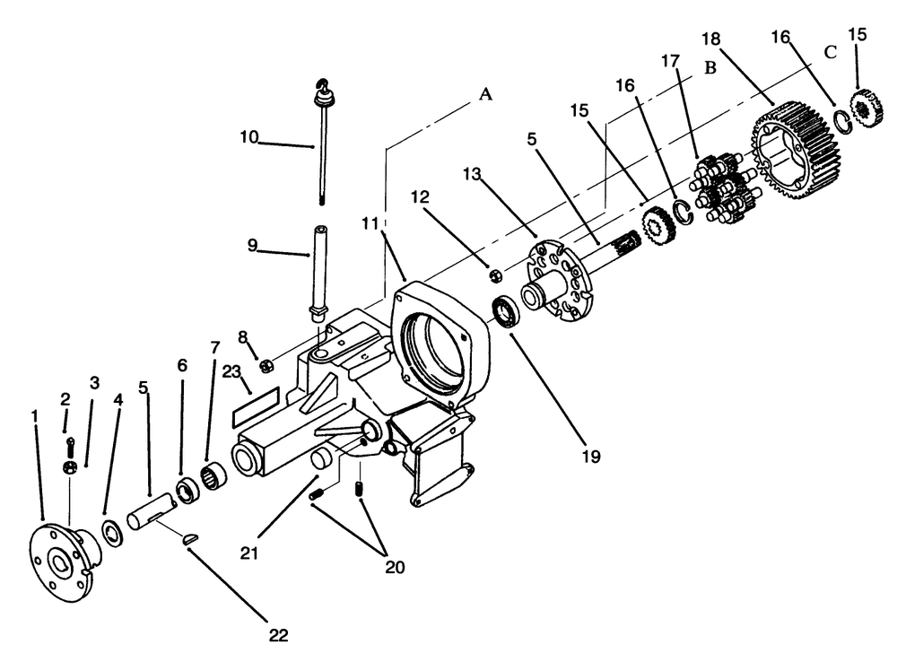 Transaxle Assembly Diagram and Parts List for 73401 5901261 - 5999999 Toro Lawn Tractor