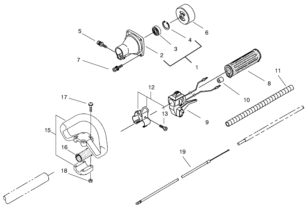 Clutch And Handle Assembly Diagram and Parts List for 53009 990001 - 999999 Toro Trimmer