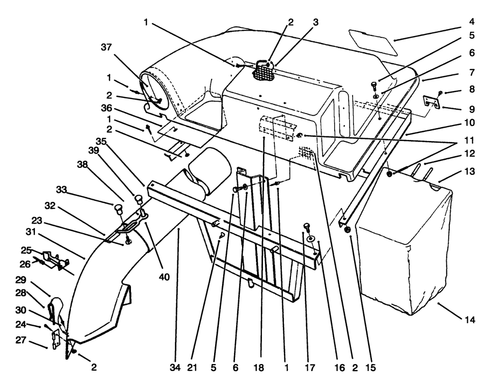 Grass Catcher Assembly Diagram and Parts List for 79101 3900001 - 3999999 Toro Lawn Tractor Accessories