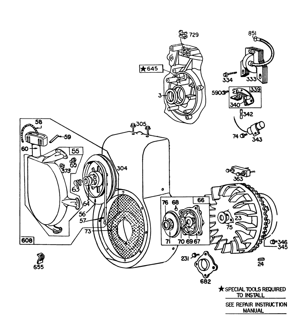Engine Briggs & Stratton Model No. 252416-0190-01 Diagram and Parts List for 38160 2000001 - 2999999 Toro Snow Blower