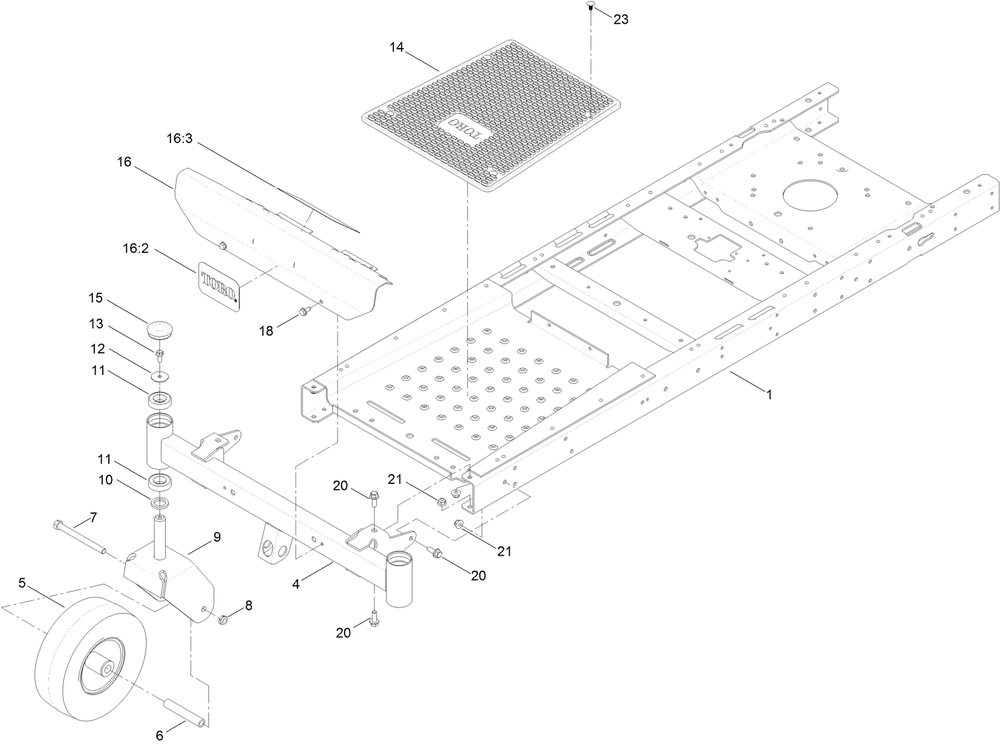 Frame, Front Axle And Caster Wheel Assembly Diagram and Parts List for 74750 316000001 - 316999999 Toro Lawn Tractor