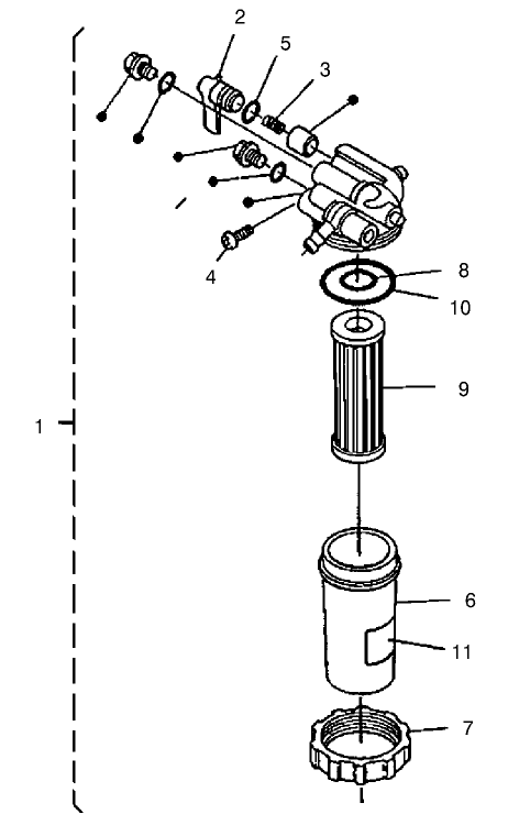 Fuel Filter Assembly Diagram and Parts List for 22302 990001 - 999999 Toro Lawn Tractor Accessories