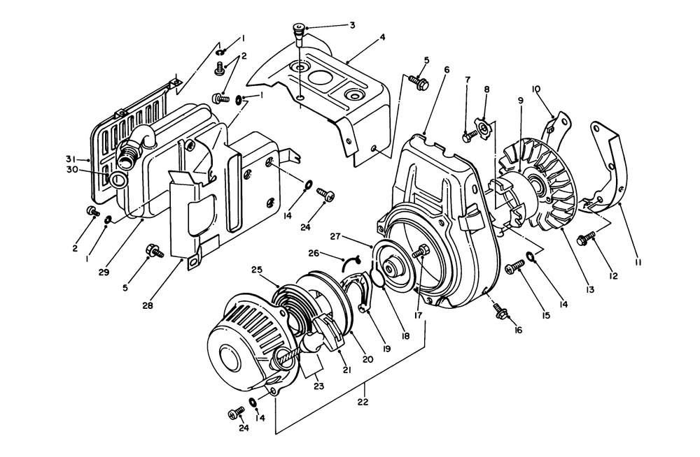 Starter-Exhaust Assembly Diagram and Parts List for 62005 3000001 - 3999999 Toro Generator