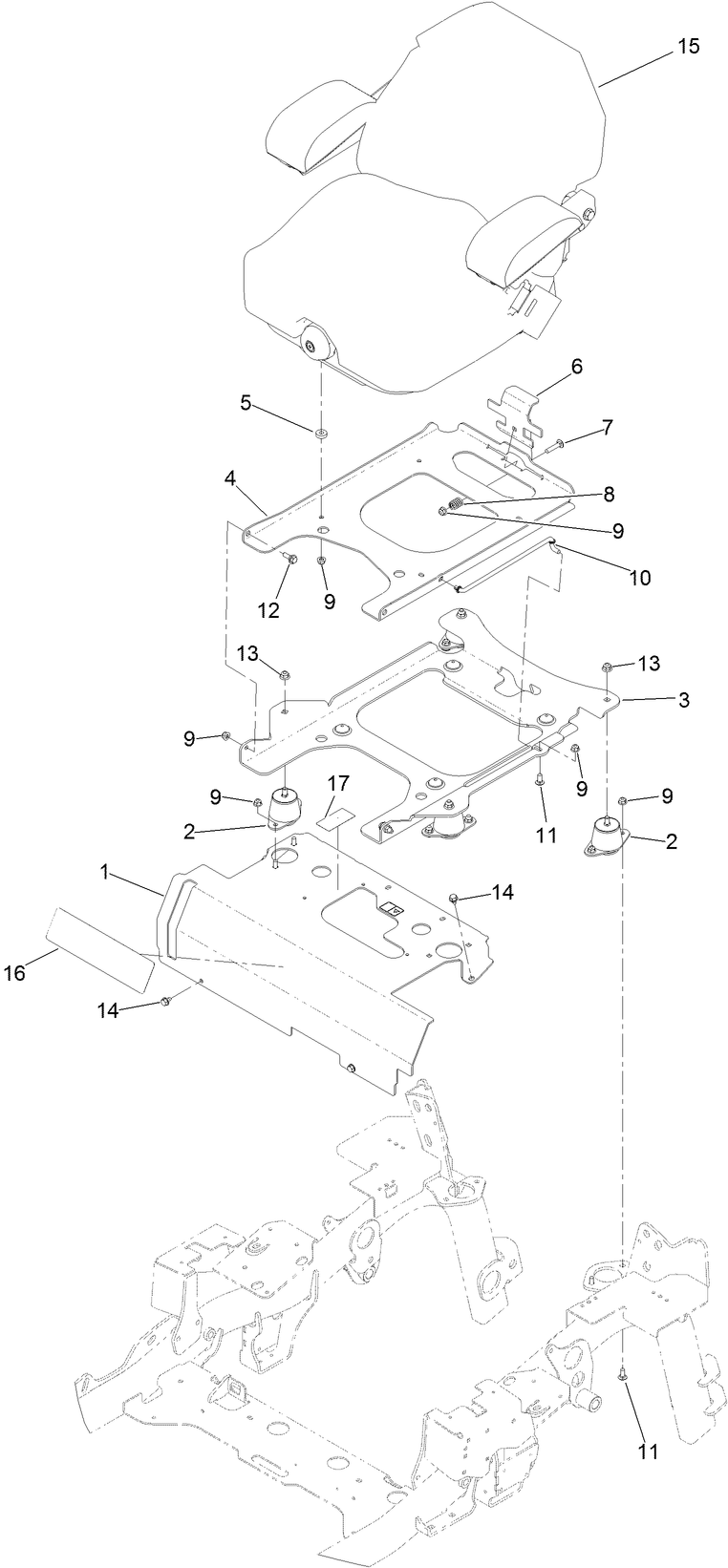 Seat Mount Assembly Diagram and Parts List for 72098 413000000 - 999999999 Toro Lawn Tractor