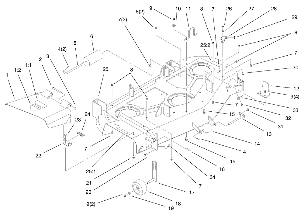 Deck Assembly Diagram and Parts List for 78375 8900001 - 8999999 Toro Lawn Mower