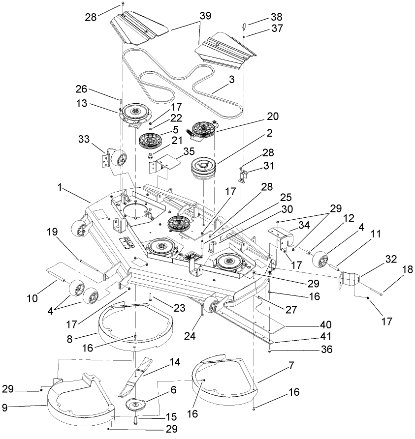 Deck Assembly Diagram and Parts List for 74280TE (260000001-260999999)(2006) Toro Lawn Tractor