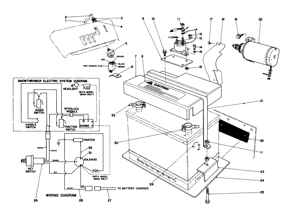 12 Volt Starting Motor Kit 42-3370 (Optional) Diagram and Parts List for 38160 7000001 - 7999999 Toro Snow Blower
