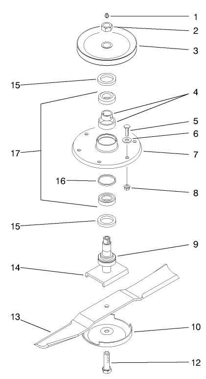 Spindle Assembly Diagram and Parts List for 30569 90500 - 99999 Toro Lawn Mower