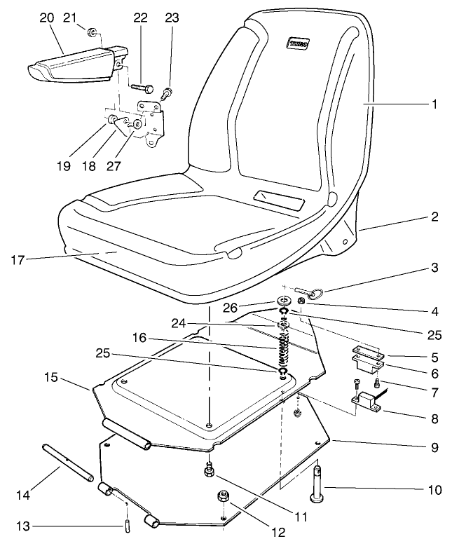 Seat Assembly Diagram and Parts List for A2-12K501 1000001 - 1999999 Toro Lawn Tractor