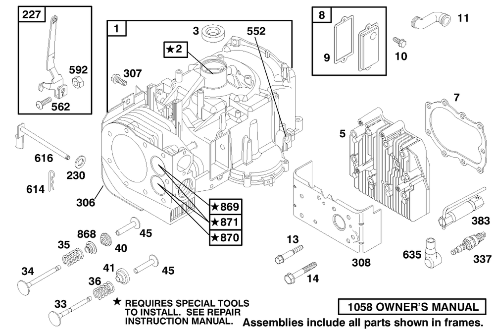 Engine Briggs & Stratton Model 195707-0421-E1 Diagram and Parts List for 70122 9900001 - 9999999 Toro Lawn Tractor