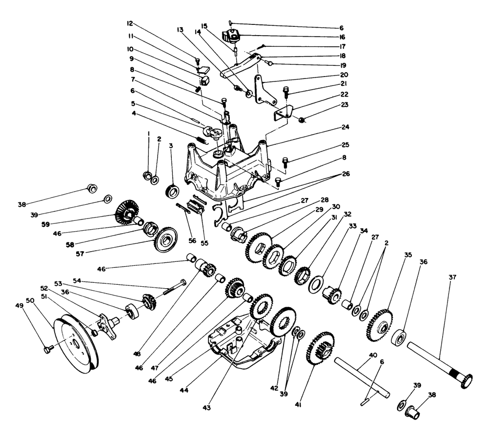 Transmission Assembly No. 66-8030 Diagram and Parts List for 38574 1000001 - 1999999 Toro Snow Blower