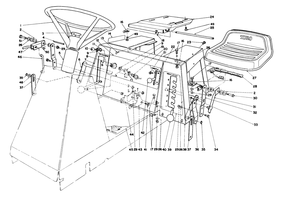 Seat & Steering Wheel Assembly Diagram and Parts List for 56155 7000001 - 7999999 Toro Lawn Tractor