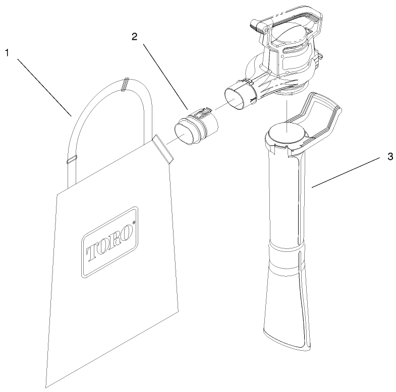 Vacuum Tube And Bag Assembly Diagram and Parts List for 51557 890000001 - 899999999 Toro Leaf Blower / Vacuum
