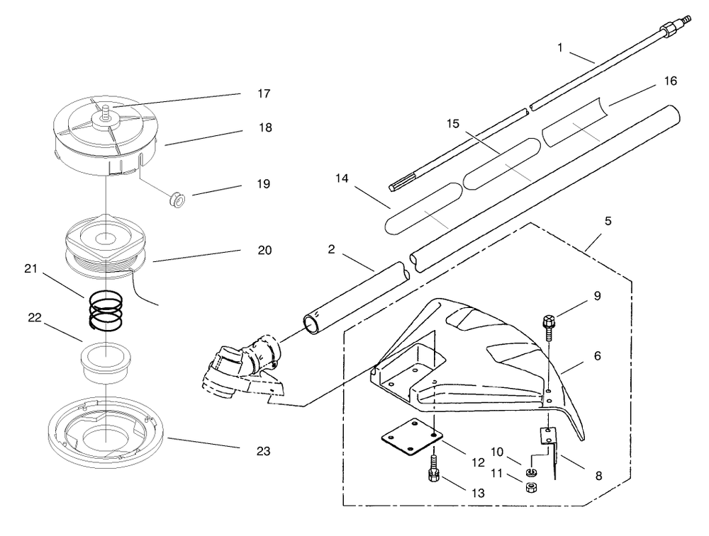 Head, Shaft And Shield Assembly Diagram and Parts List for 53010 790001 - 799999 Toro Trimmer