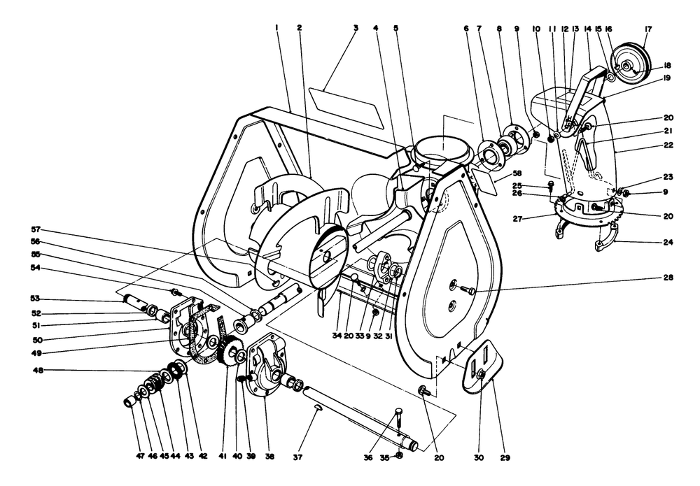 Auger Assembly Diagram and Parts List for 38052 6000001 - 6999999 Toro Snow Blower