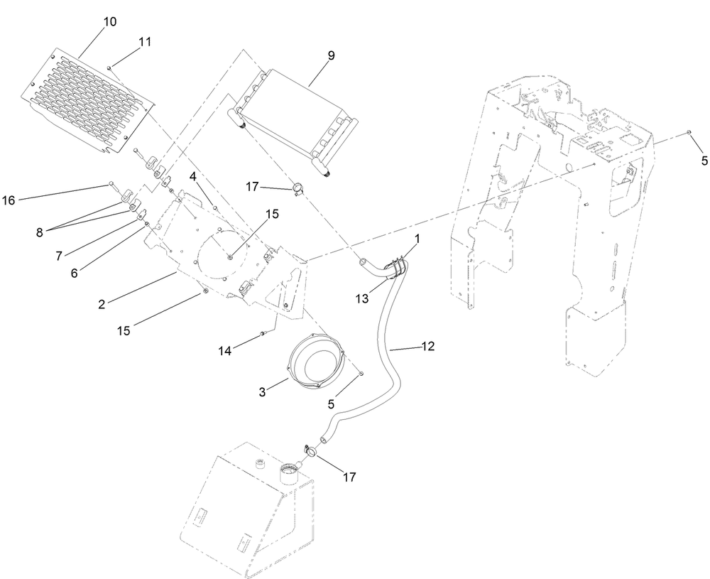 Oil Cooler Assembly Diagram and Parts List for 22983 400000000 - 405699999 Toro Lawn Tractor Accessories