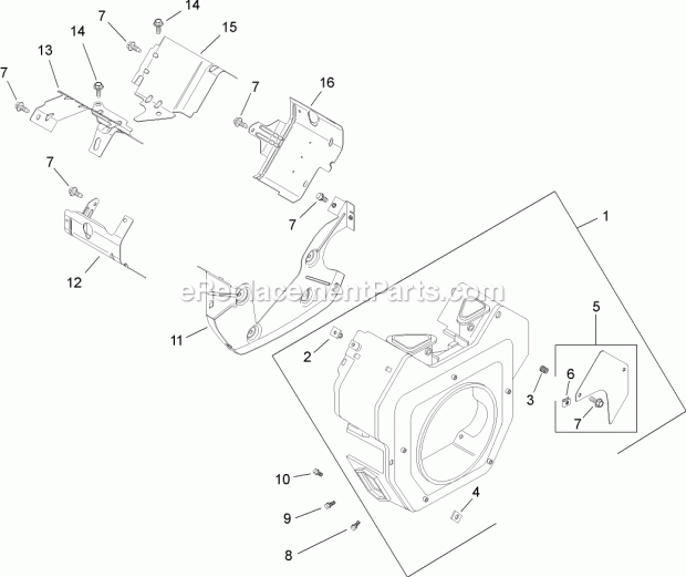 Blower Housing And Baffle Assembly Kohler Ch7 Diagram and Parts List for 74282 280000001-280999999 Toro Lawn Mower