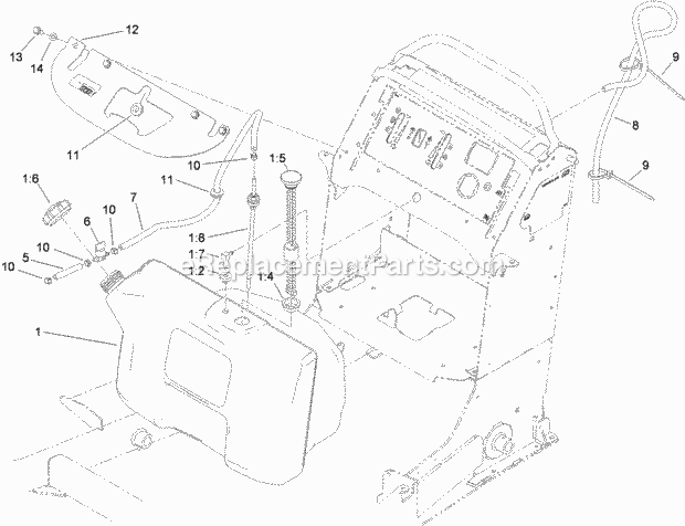 Fuel Tank Assembly Diagram and Parts List for 74550 310000001-310999999 Toro Lawn Mower