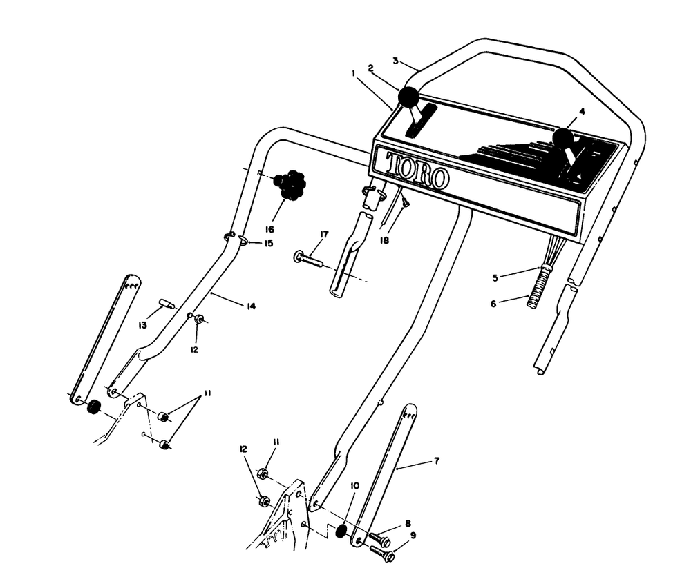 Handle Assembly Diagram and Parts List for 20620 8000001 - 8999999 Toro Lawn Mower