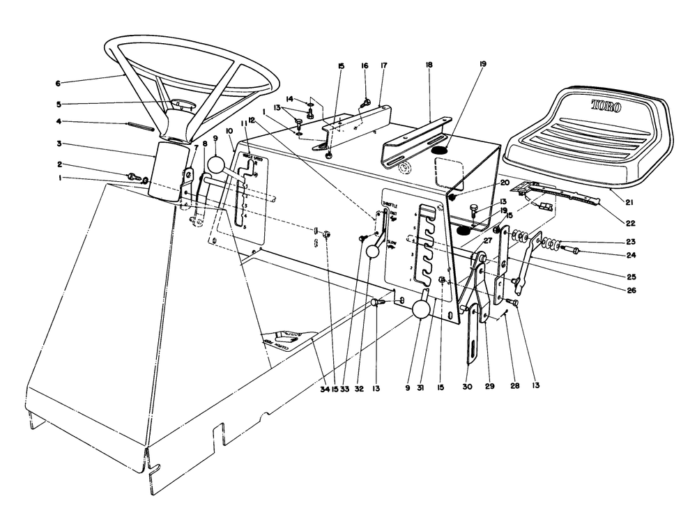 Seat & Steering Wheel Assembly Diagram and Parts List for 56138 5000001 - 5999999 Toro Lawn Tractor