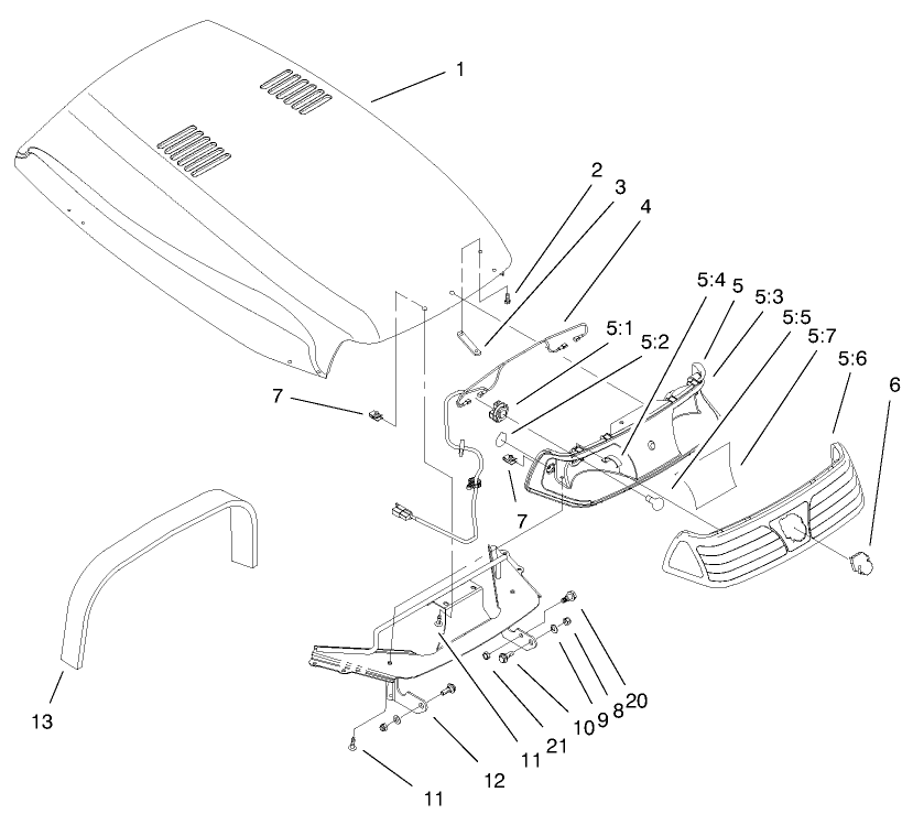 Hood & Headlight Assembly Diagram and Parts List for 73542 9900001 - 9999999 Toro Lawn Tractor