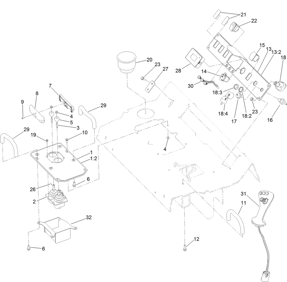 Control Console Assembly Diagram and Parts List for 22530 405540000 - 406499999 Toro Lawn Tractor Accessories