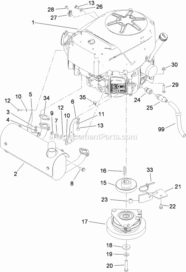 Engine Assembly Diagram and Parts List for 74550 310000001-310999999 Toro Lawn Mower