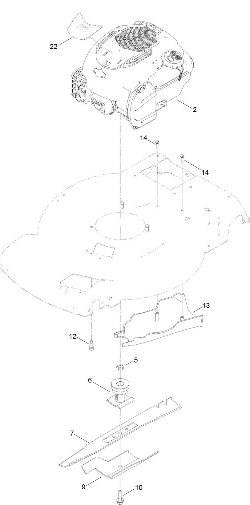 Engine And Blade Assembly Diagram and Parts List for 21766 400000000 - 409999999 Toro Lawn Mower