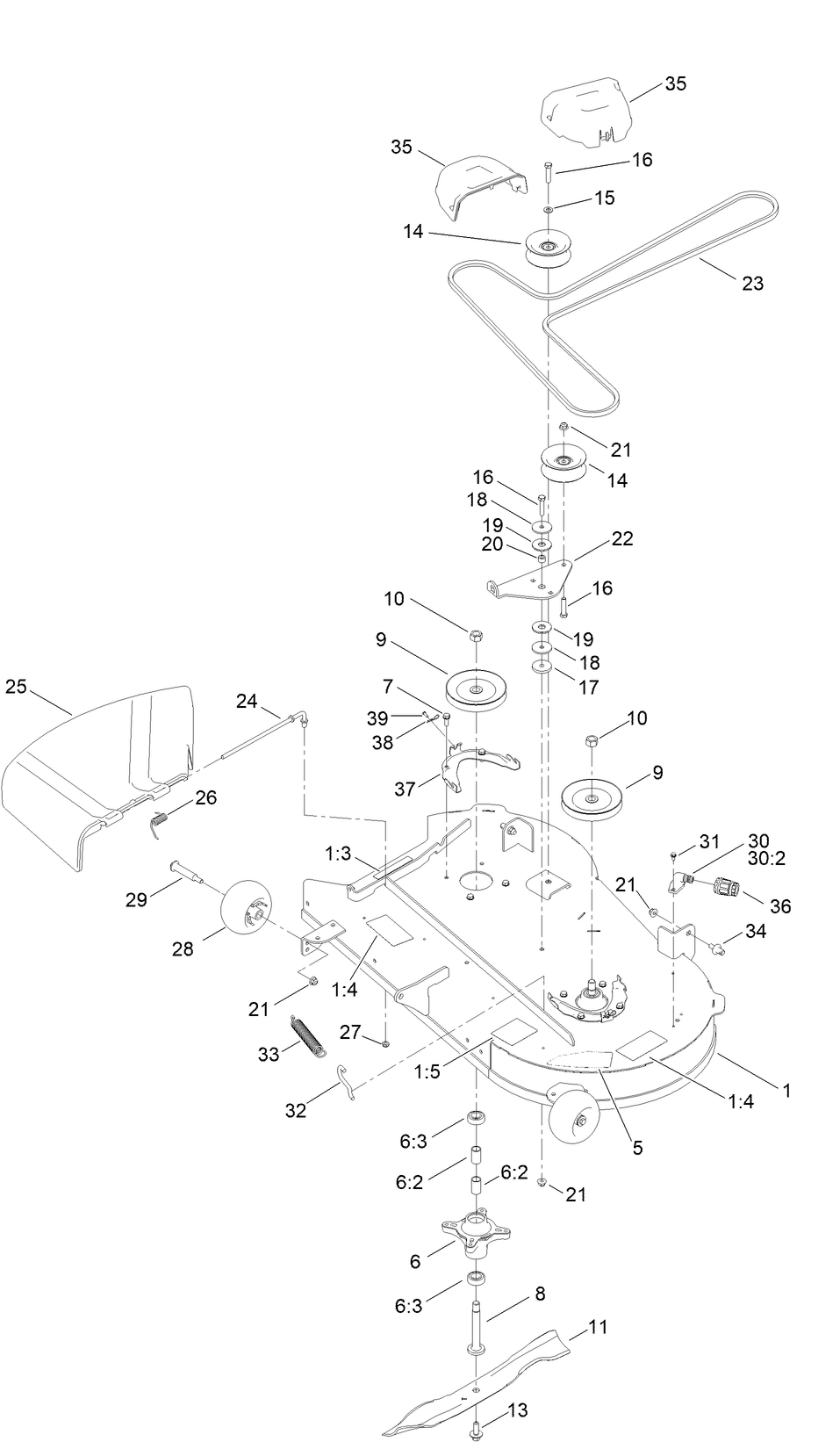 42in Deck And Decal Assembly Diagram and Parts List for 77404 400000000 - 999999999 Toro Lawn Tractor