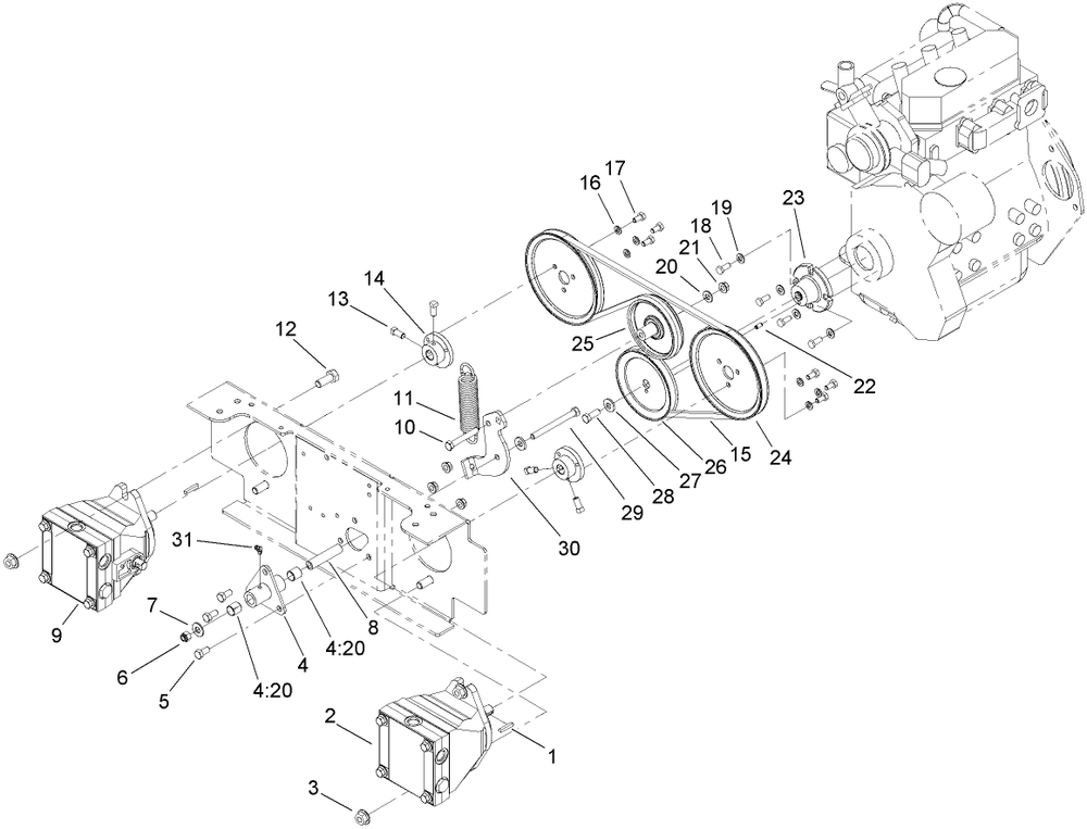 Wheel Pump Drive Assembly Diagram and Parts List for 74281TE (270000001-270000300)(2007) Toro Lawn Tractor