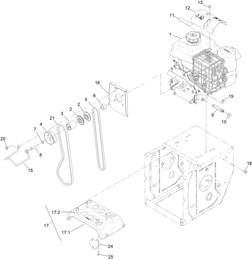 Engine Assembly Diagram and Parts List for 38701 411700000 - 999999999 Toro Power Broom