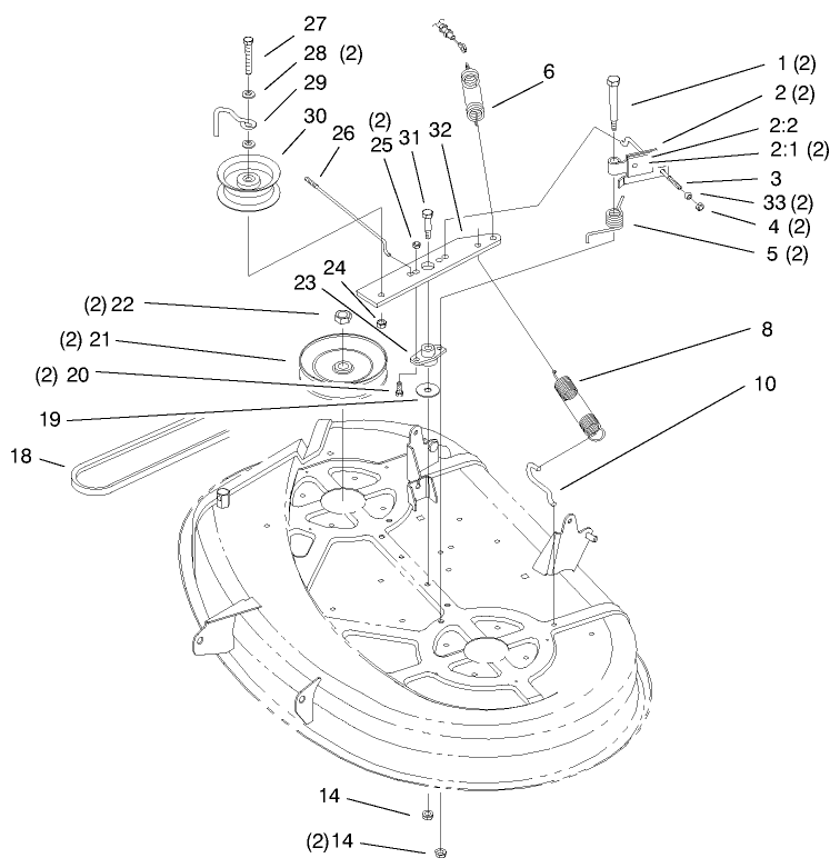 38" Deck Blade Drive & Brake Assembly Diagram and Parts List for 71240 9900001 - 9999999 Toro Lawn Tractor