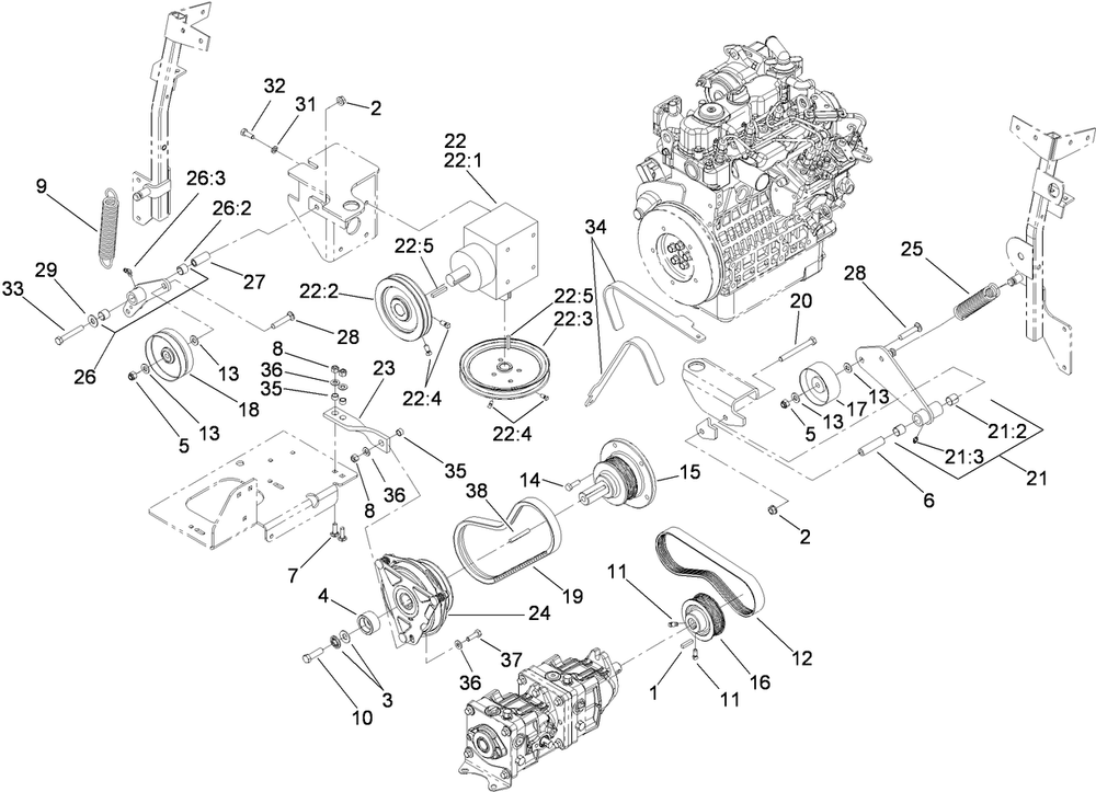 Hydro And Gearbox Assembly Diagram and Parts List for 74264TE (310000001-310999999)(2010) Toro Lawn Mower