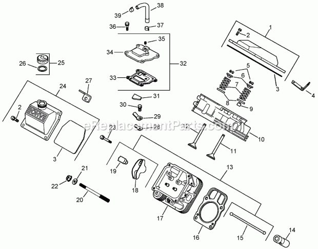 Head, Valve And Breather Assembly Kohler Ch75 Diagram and Parts List for 74262CP 270000001-270999999 Toro Lawn Mower