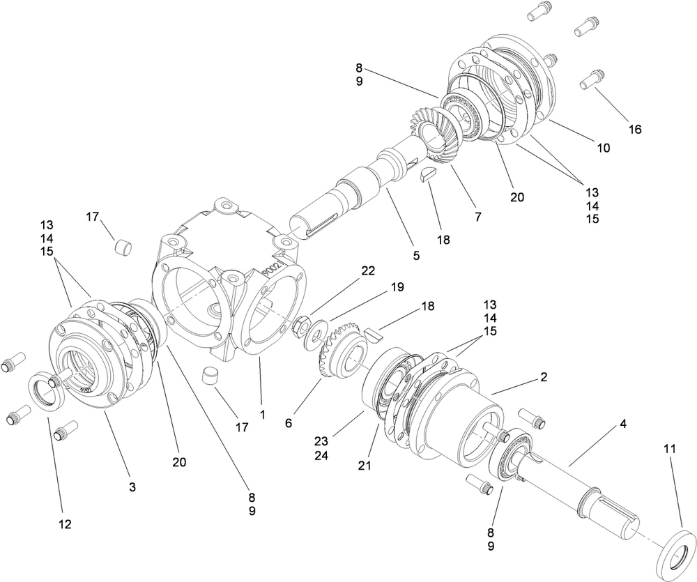 Gearbox Assembly Diagram and Parts List for 74264TE (310000001-310999999)(2010) Toro Lawn Mower