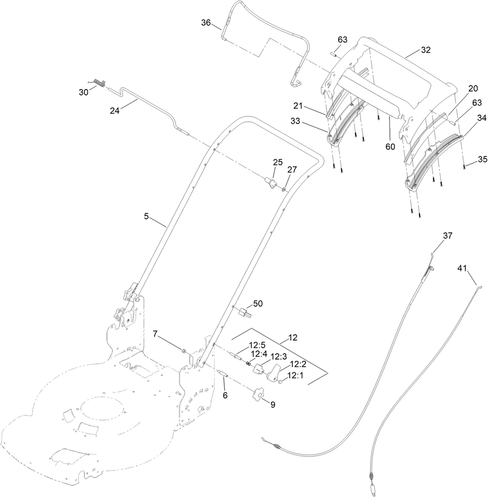 Handle Assembly Diagram and Parts List for 21468 413000000 - 999999999 Toro Lawn Mower