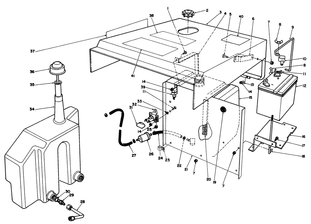 Hood, Fuel Tank & Hydraulic Reservoir Assembly Diagram and Parts List for 30718 3900001 - 3999999 Toro Lawn Tractor