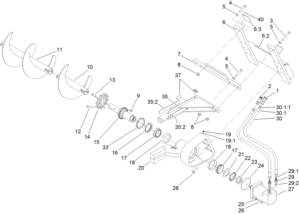High-Speed Trencher Head Assembly Diagram and Parts List for 22474 404200000 - 999999999 Toro Lawn Tractor Accessories