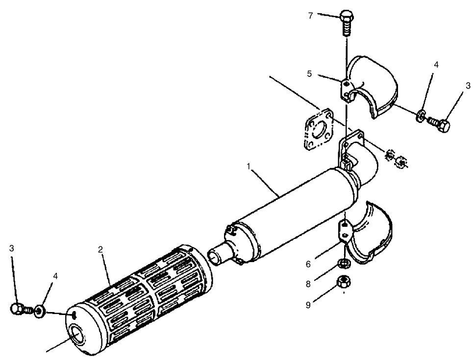 Muffler Assembly Diagram and Parts List for 22302 990001 - 999999 Toro Lawn Tractor Accessories