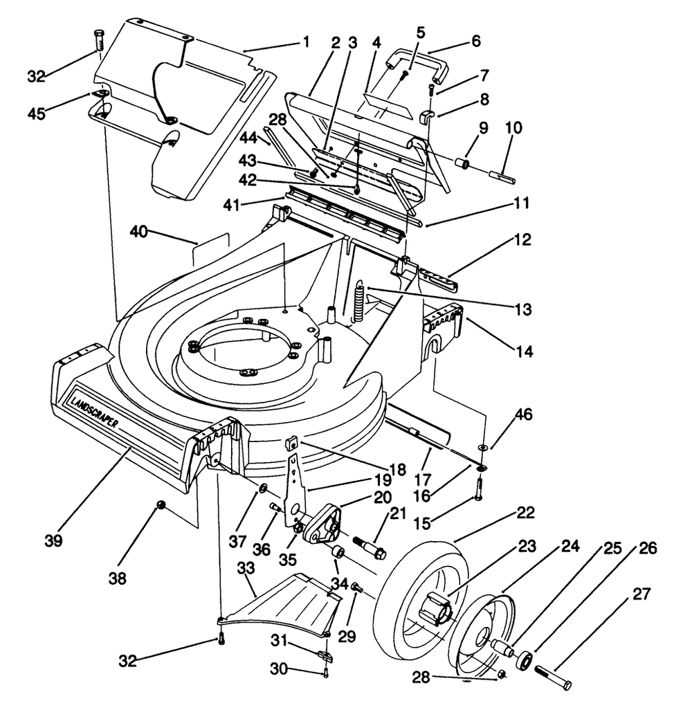 Housing & Wheel Assembly Diagram and Parts List for 22581 1000001 - 1999999 Toro Lawn Mower