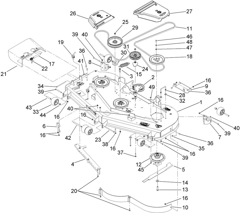 Deck Assembly Diagram and Parts List for 74957CP (310000001-310999999)(2010) Toro Lawn Mower